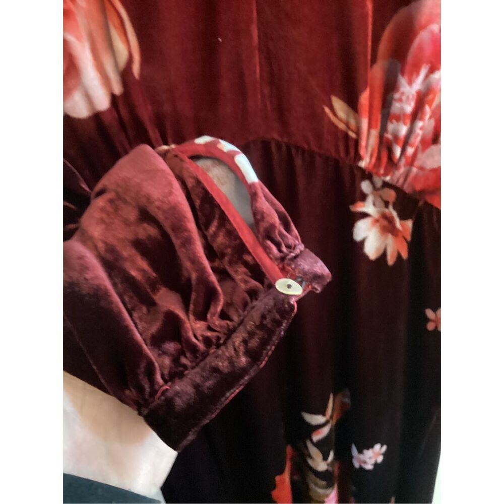 Johnny Was Burgundy Floral Midi Dress - Picture 7 of 14